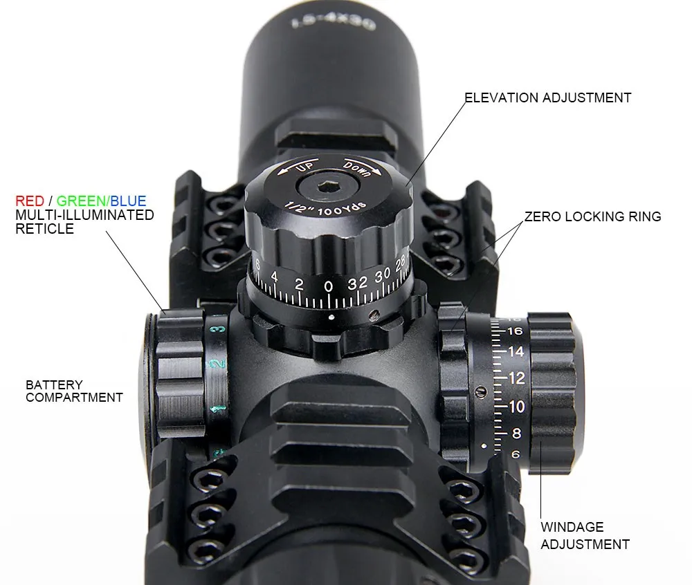 Тактический прицел 1,5-4x30 прицел винтовки окулярный W/E Регулируемый для стрельбы охоты gz10246B