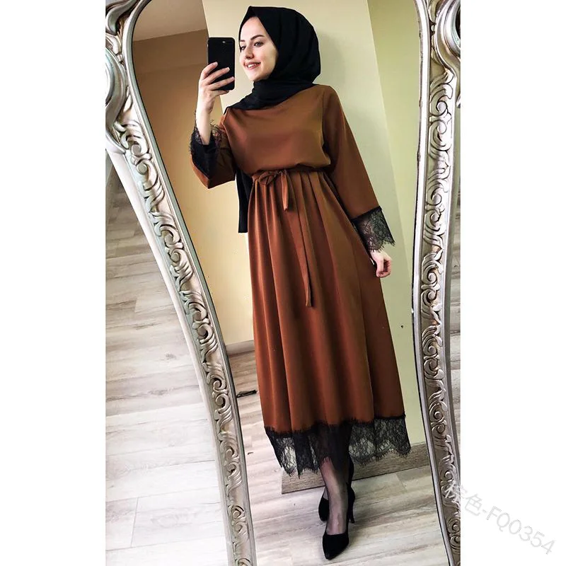 WEPBEL размера плюс для женщин абайя Дубай Рамадан кафтан марокканский хиджаб мусульманское платье кафтан турецкая исламская модная одежда - Цвет: brown