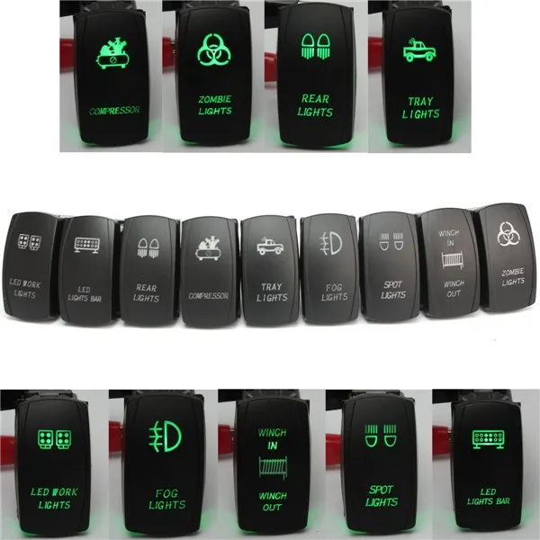 

Car Laser Etched Rocker Switch Narva ARB Carling Style Dual Green LED 12V 24V Replacement Switches Parts