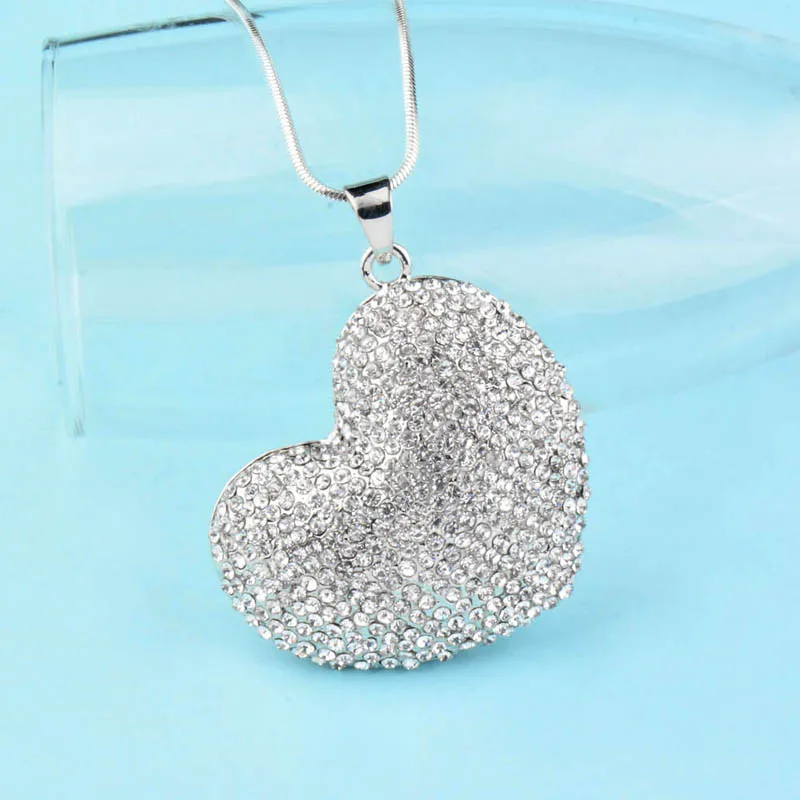 SINLEERY романтическое большое ожерелье в форме сердца с кубическим цирконием для женщин, ожерелье с камнями серебряного цвета, Длинная цепочка-змейка MY238 SSI