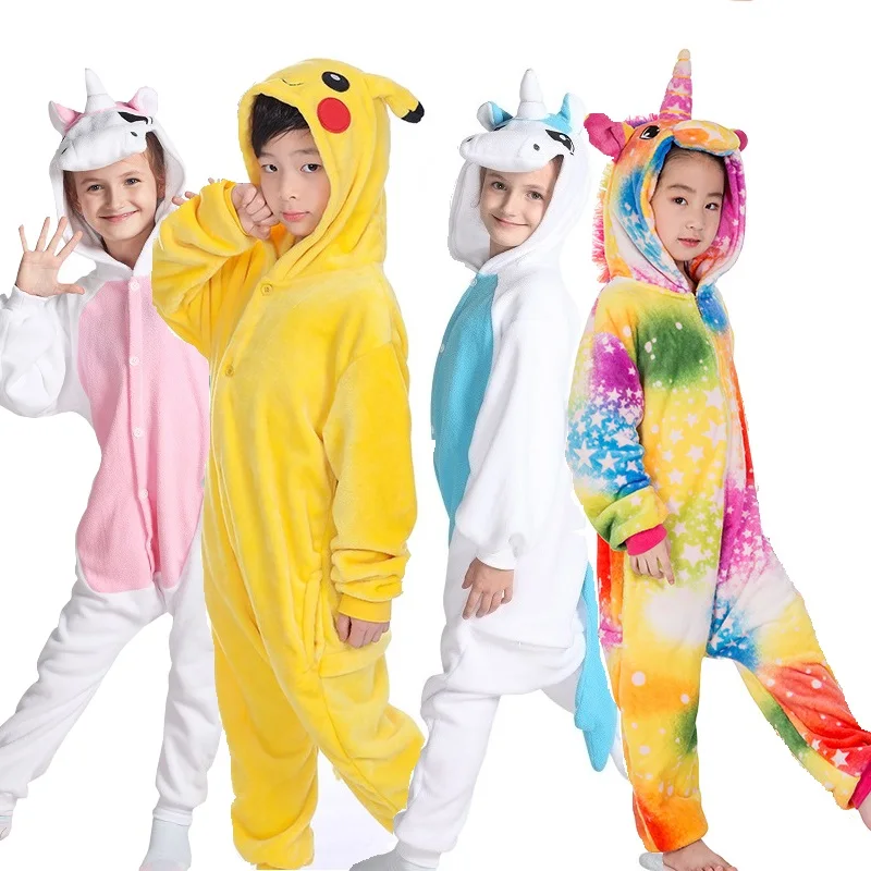

Warm Pajamas Winter Kigurumi Animal cartoon for Girls Pajama pink unicornio sleepwear Onesies Boy pyjamas kids Pegasus Clothes