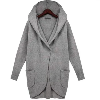 

New Spring Autumn Women Coats Vestido Plus Size Fashion Loose Pockets Hooded Woolen Blends Coat For Women Large Outerwear Trench