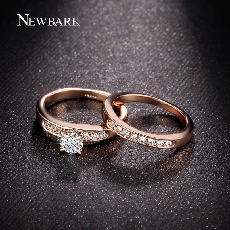 NEWBARK White And Rose Gold Plated Wedding Bands Rings For Women High