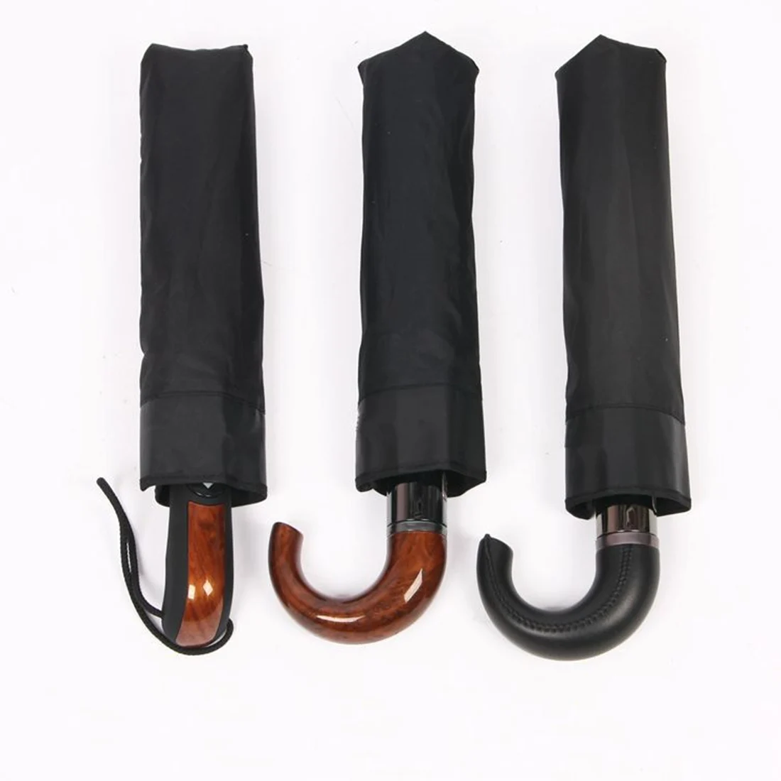 1pc Leather Curved Handle Men Automatic Business Umbrella Male