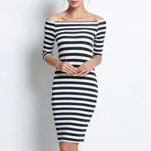Большие размеры осень лето платье Большой размер черное белое Полосатое платье прямые платья плюс размер женское платье