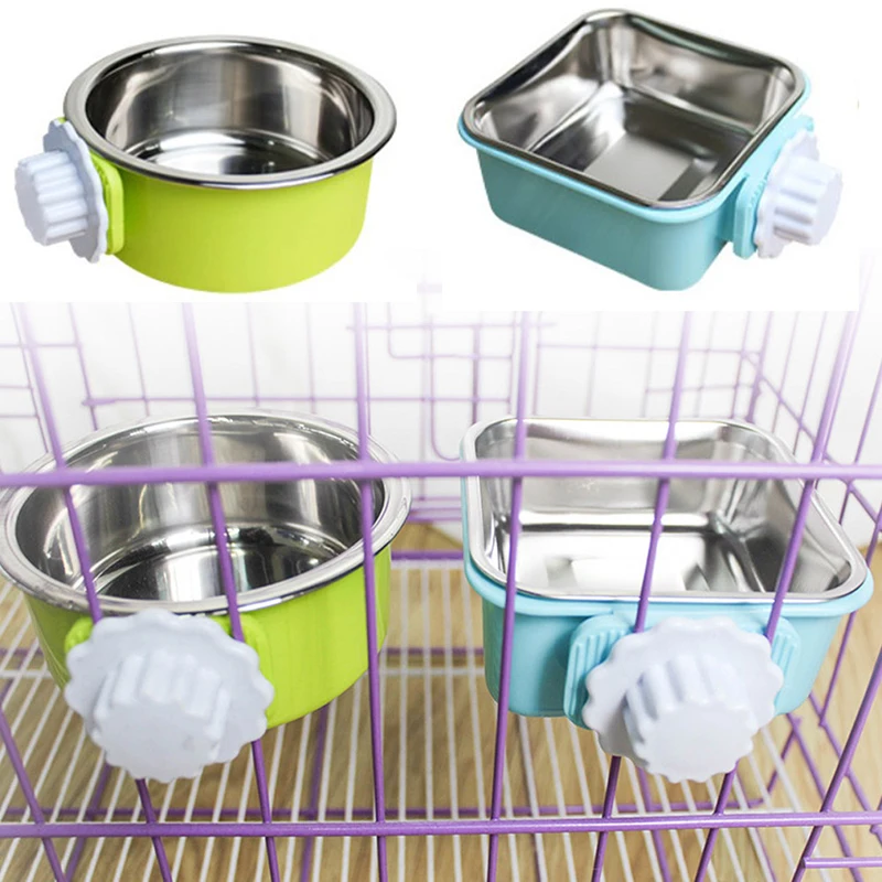 Pet Bowl Stainless Steel Water Food Feeder Feeding Dog Puppy Cat Hanging Cage Square Bowls Pet Supplies Pet Dog Cat Crate Cage