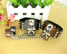 2015 European Punk Jewelry Wrap Multilayer Leather Hip-hop Rock Exaggerated Skeleton Wristband Bracelets & Bangles For Men