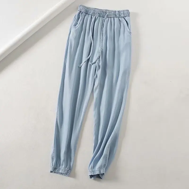 Tecel джинсовые штаны-шаровары женские синие джинсы с высокой талией свободные брюки палаццо с эластичной талией повседневные осенние брюки уличная одежда - Color: Light Blue