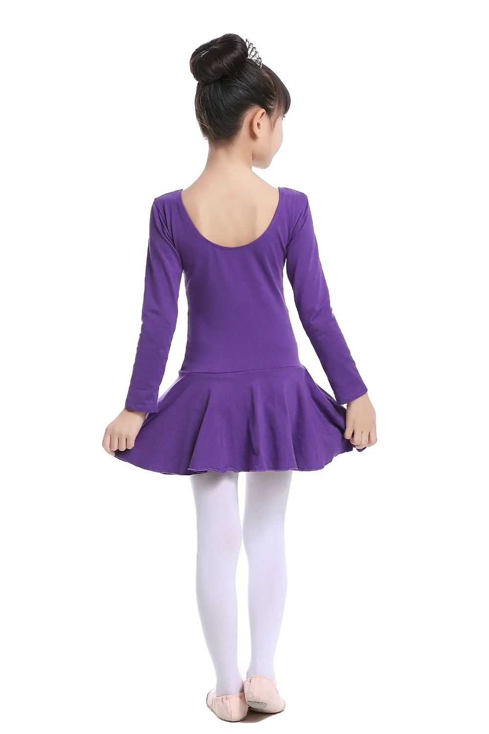 Pink Cotton Formal Ballet Dress for Girls Long Sleeves Shiny Ballet leotard for Dance Kids Gymnastics Professional Tutu Dress (22)