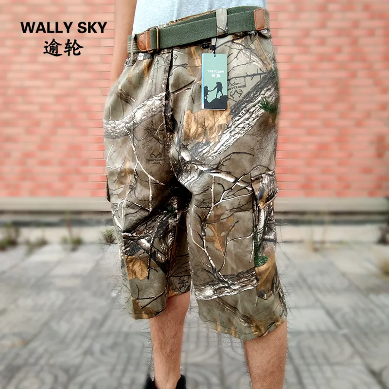 Мужские бионические камуфляжные охотничьи шорты с тайным листом, шорты для рыбалки и охоты, тактические снайперские шорты, летние охотничьи брюки