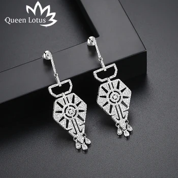 

Queen Lotus 2018 Baroque Hanging Earrings for Women Hollow Sun Luxury Crystal Earrings Drop Jewelry Ethnic Dangle Earrings Gift