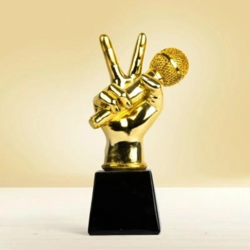 

New Resin Golden Champions League Trophy Cup 28cm Variety Show The Voice Of USA Music Fans Souvenir Microphone Trophies