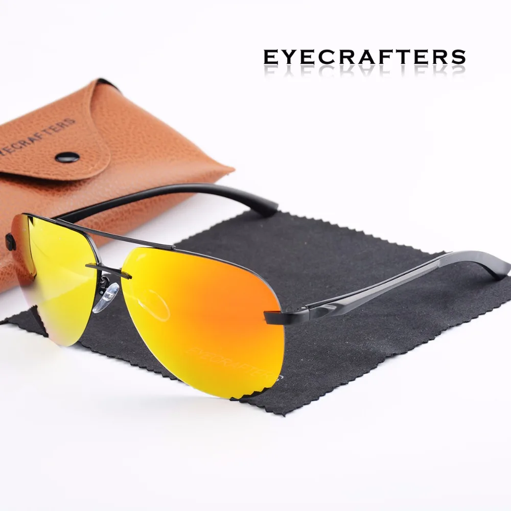 

Orange Brand Pilot Sunglasses Mens Polarized Driver Mirror Sunglasses Fashion Polaroid Lens Spring Hinge Metal Sunglasses 143