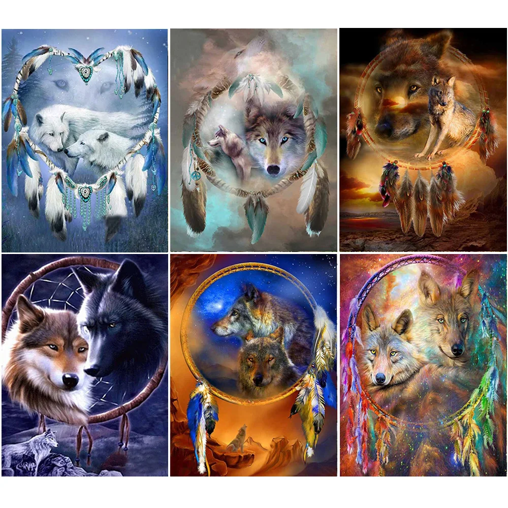 

100% Full 5D Diy Daimond Painting Cross-stitch "Wolf" 3D Diamond Mosaic Round Rhinestones Paintings Embroidery Animals