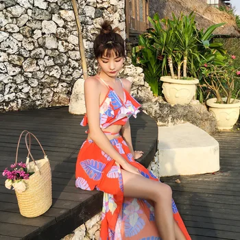 

Swimsuit For Full Swimwear Women Bikini Push Up Separate Female Three Piece Amorous Feelings Print Them Sexy Beach Suits