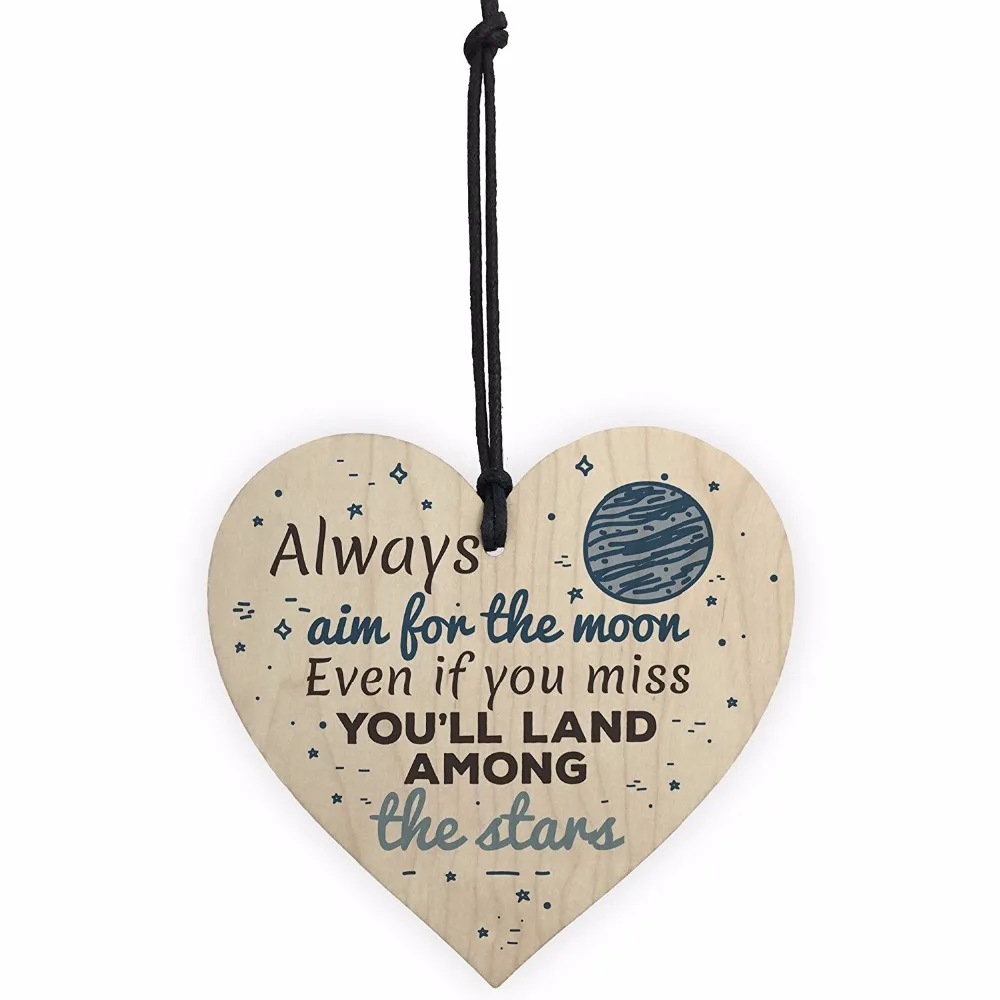 Meijiafei Always Aim For The Moon Wooden Hanging Heart Fun Friendship Motivational Inspirational Birthday Sign Plaque | Дом и сад