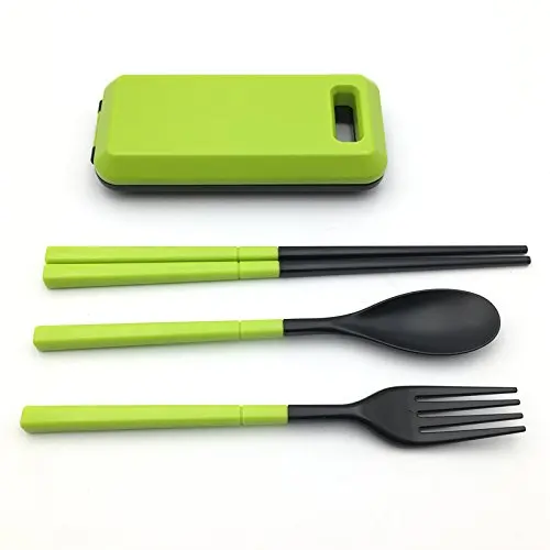 

Outdoor Folding Tableware 3 Pieces Set With Fork Spoon Chopsticks Set Green Camping Tableware Outdoor Travel Tableware Cutlery