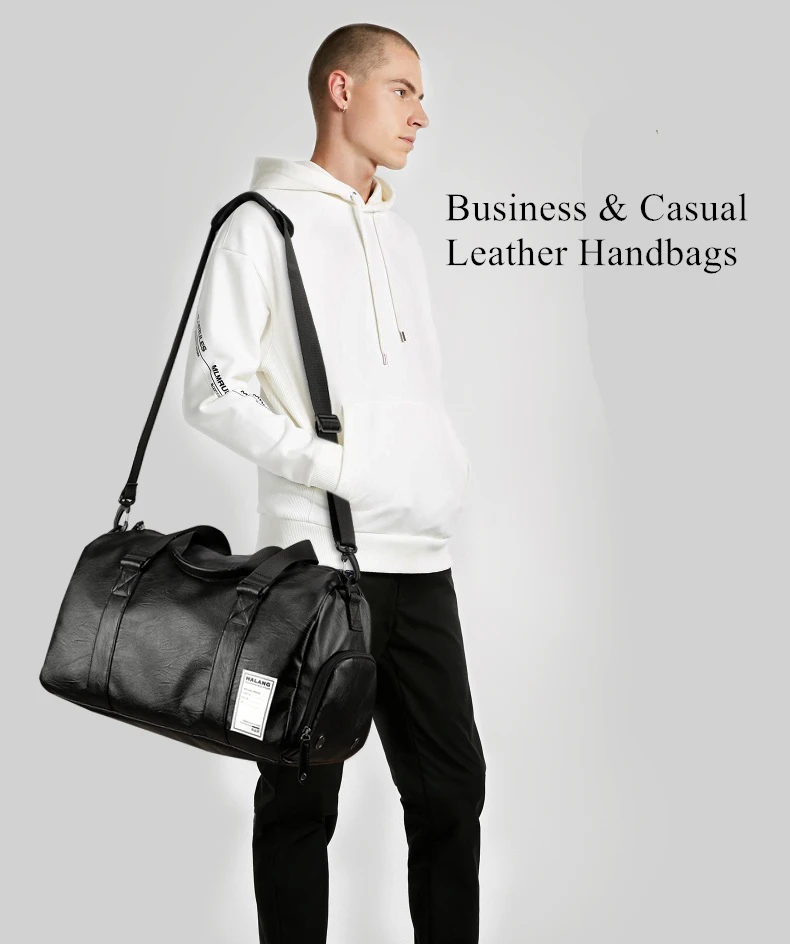 

Fashion Business Men's Travel Bags Luggage Waterproof Black Duffel Bag Outdoor Large Capacity High Quality PU Leather Handbags
