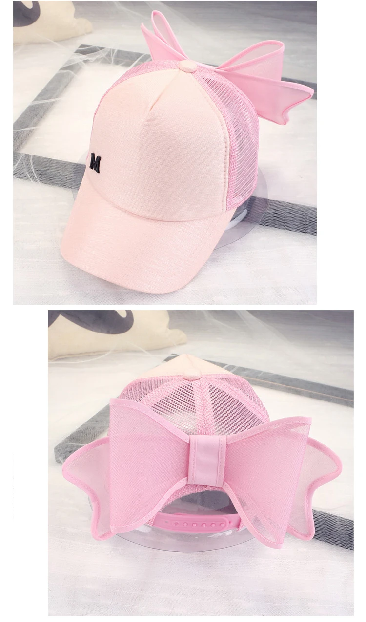 Big Bowknot Baseball Cap for Girl M mark Pink hat for Women Summer Adult Bow Caps Snapback Hip Hop Caps with a straight visor Women's Hats