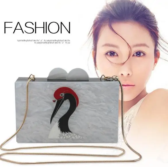 

2016 good quality fashion vintage bird acrylic snake bone chain shoulder bag handbag women's messenger bags clutch evening bags