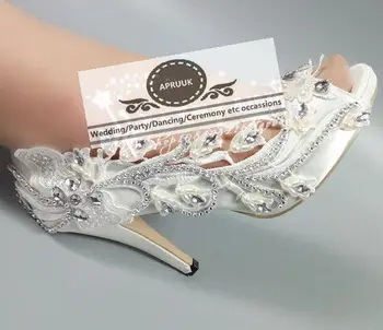 

Summer peep toes super high heels satin wedding shoes bride HS328 luxury high quality lace shinny silver crystal bridal shoe