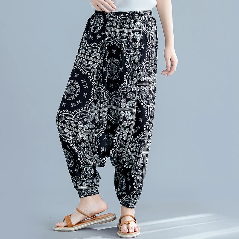 #0660 Summer Vintage Pants Women Elastic Waist Big Size Ladies Trousers Wide Leg High Waist Retro Baggy Pants Female Harajuku #0660 Summer Vintage Pants Women Elastic Waist Big Size Ladies Trousers Wide Leg High Waist Retro Baggy Pants Female Harajuku