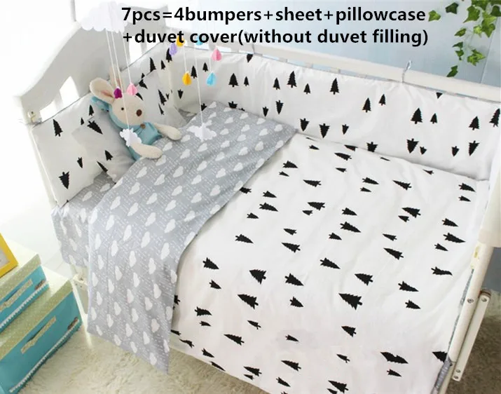 Promotion! 6/7PCS Baby Bedding Set Cotton Crib Duvet Cover Bedsheet Pillowcase Free Shipping , 120*60/120*70cm