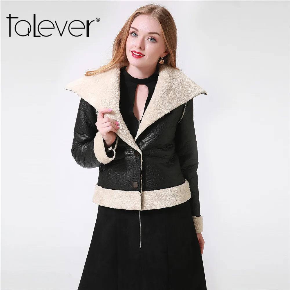 Women Winter Leather Jackets 2018 Long Sleeve Black Artificial Leather