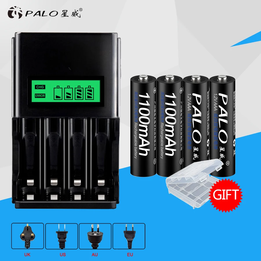 

PALO Smart Charger LCD Battery Charger For AA AAA 1.2V NI-MH NI-CD Reachargeable Battery with 4pcs AAA batteries for toy cars