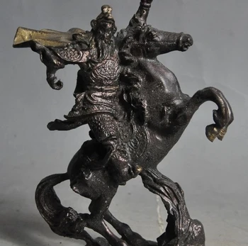 

6"old chinese folk bronze Soldier Generals guangong guanyu god ride horse statue