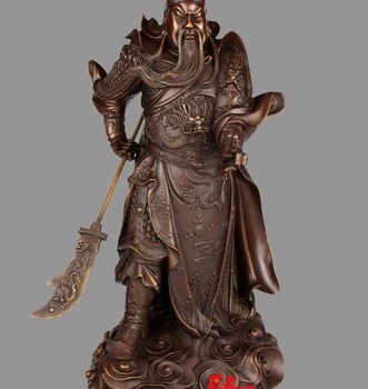 

18 Chinese Bronze Copper Dragon Finger Guan Gong Yu Budda God Hold Sword Statue