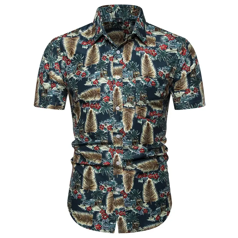 

Hawaiian Shirt Stay Short sleeve Casual Dress Men's Casual Floral Shirt Palm tree print Beach Blouse Men Ready stock