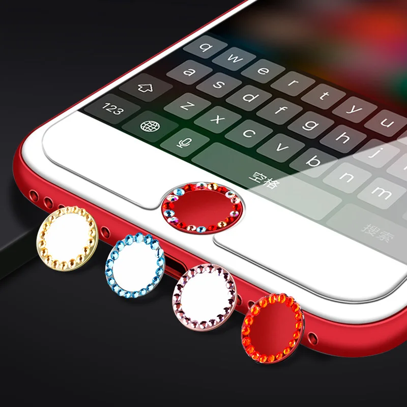 Блестящие стразы, Алмазная наклейка на кнопку «домой» для iPhone X, 7, 8 Plus, 6, 6 S, 5S, SE, 4, для iPad, поддержка сенсорного распознавания отпечатков пальцев
