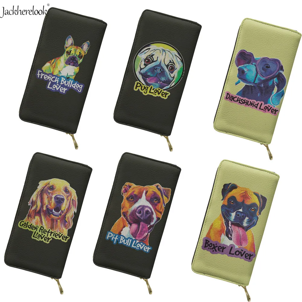 

Jackherelook Women Leather Purse Pug/French Bulldog/Boxer Dog Design Long Wallet Ladies Coin Money Clutch Bag Phone Card Holders