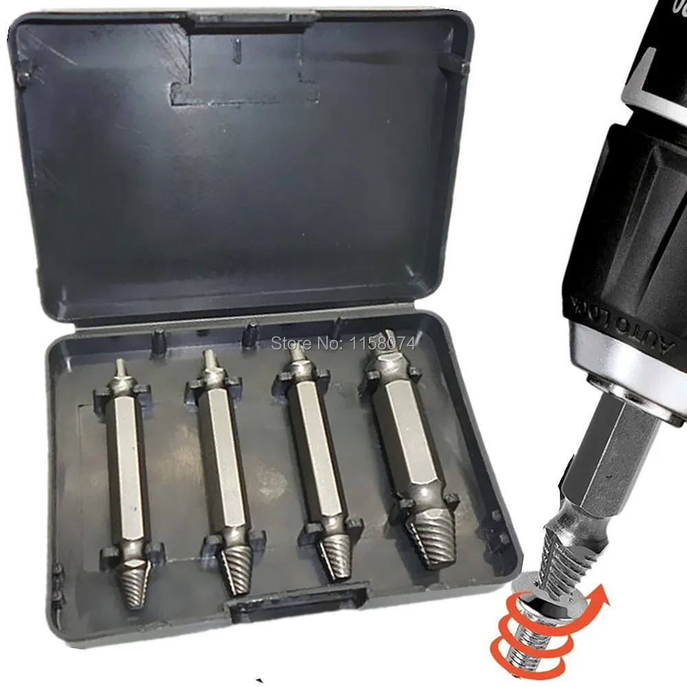 

4pcs Screw Extractor Out Broken Screw Nut Remover Drill Bit Double Ended Damaged Screw Extractor Woodworking Drill Bit With Case