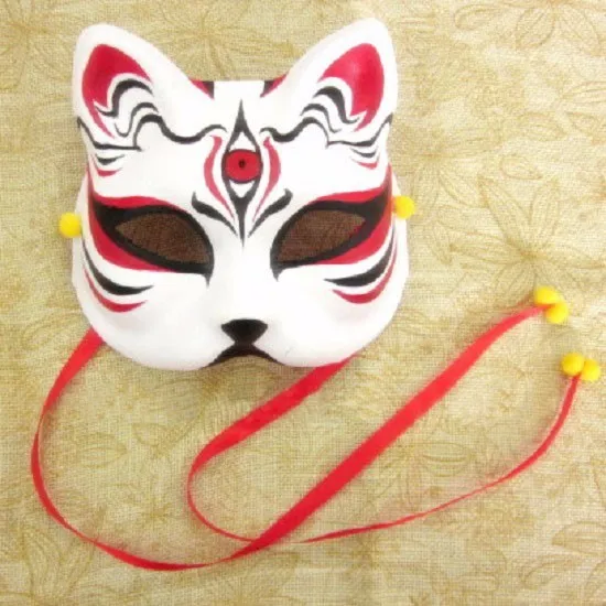 Японский стиль Верхняя половина лица ручная роспись маски лисы Kitsune 3 глаза