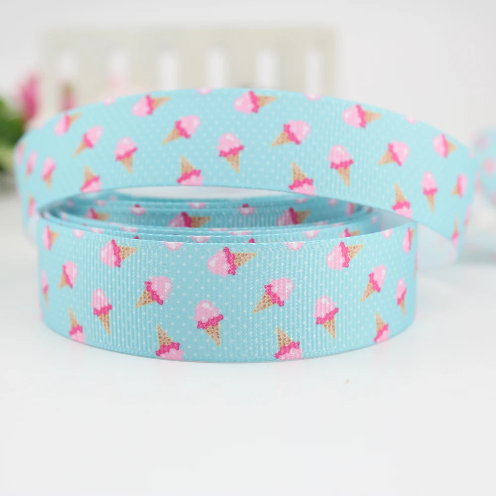 

7/8" 22mm cute ice cream printed grosgrain ribbon DIY headwear garment accessories 25 yards cake gift wrapping ribbon 22mm