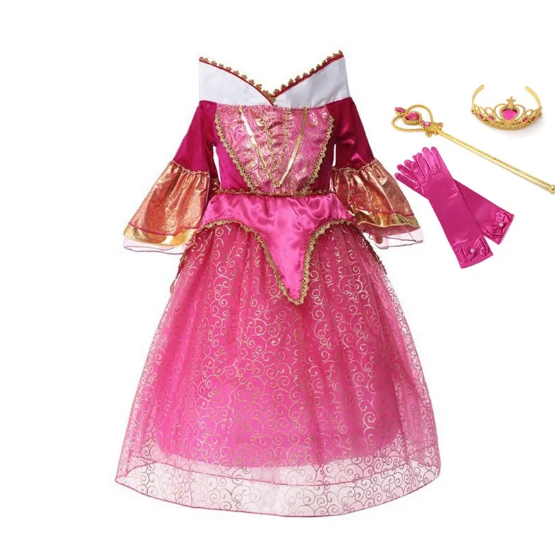 MUABABY платье принцессы Авроры для девочек; карнавальный костюм Спящей красавицы; детское праздничное платье на день рождения; Одежда для Хэллоуина - Цвет: Aurora 02 Dress Set
