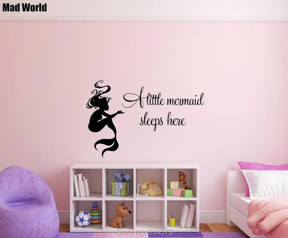 Mermaid A Little Mermaid Sleeps Here Quote Wall Art Stickers Wall Decal