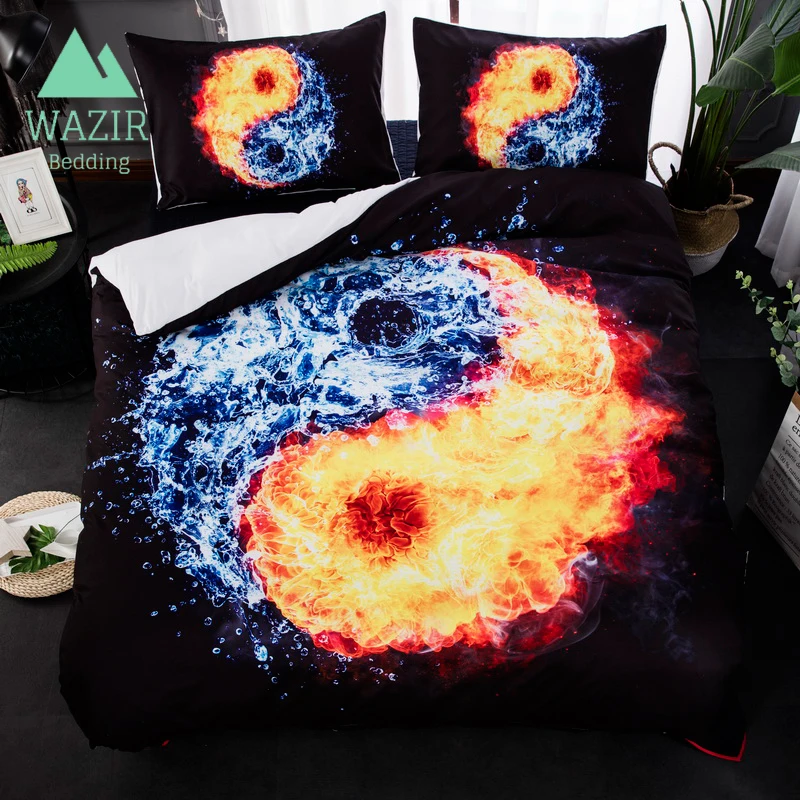 WAZIR تاي تشي ثمانية مخططات المياه و لهب طقم سرير لحاف غطاء المخدة ثلاثة قطعة مجموعة غرفة نوم الديكور أغطية