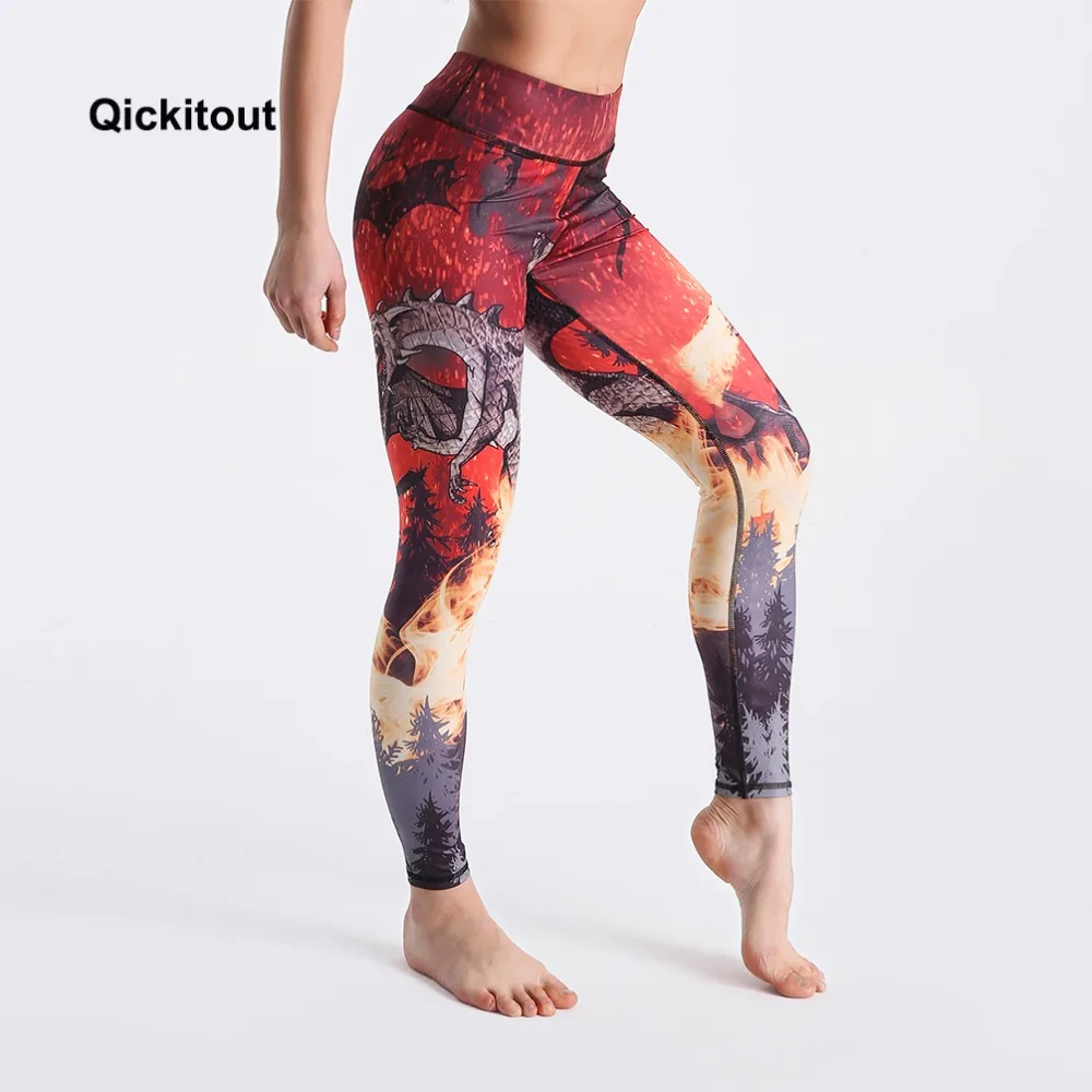 Qickitout Леггинсы для женщин 2018 новый дракон печатных Леггинсы для длинные брюки девочек фитнес пикантные повседнев