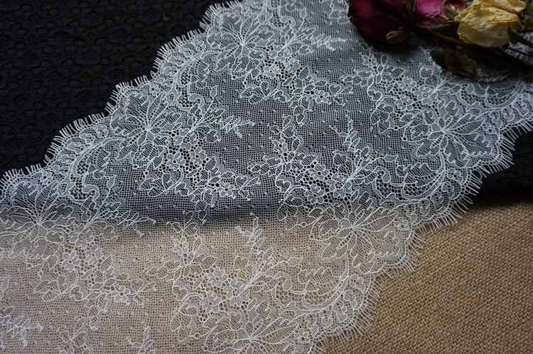 

2018 Latest Design French Style Chantilly Lace Trim Double Edge Eyelash Trim Lace Fabric For Craft, Table Cloth, Women Clothes