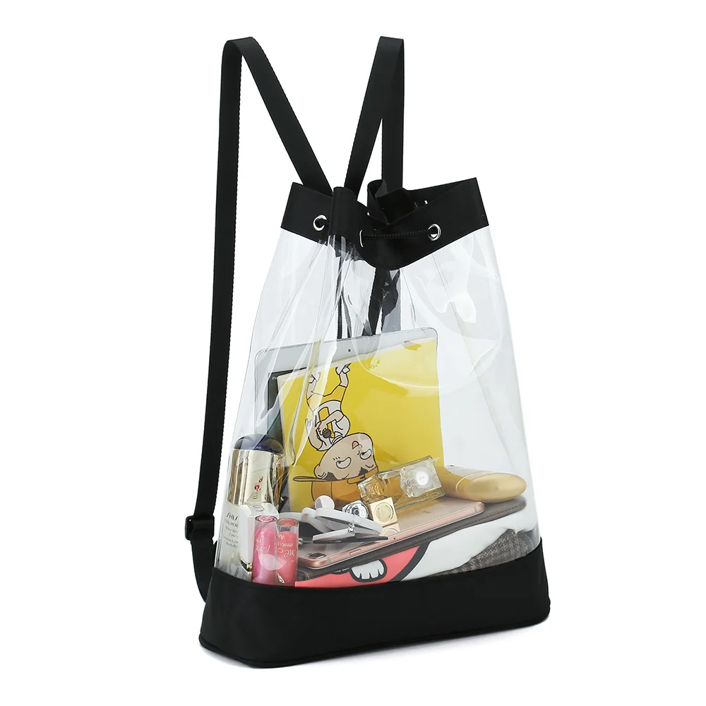 

Clear backpack promotional transparent backpack with string closure 30 width x 37.5 height cm