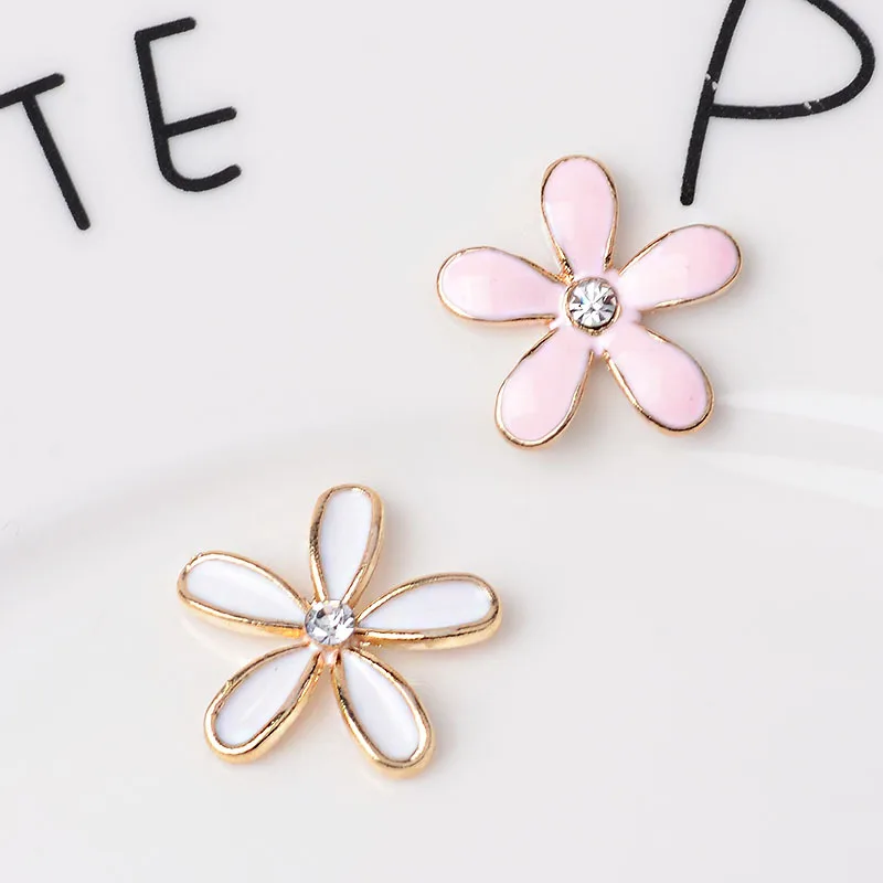

50pcs 18mm Alloy Gold Color Oil drop flower Charms Enamel Crystal flower Pendants for Earring DIY Jewelry Findings wholesale