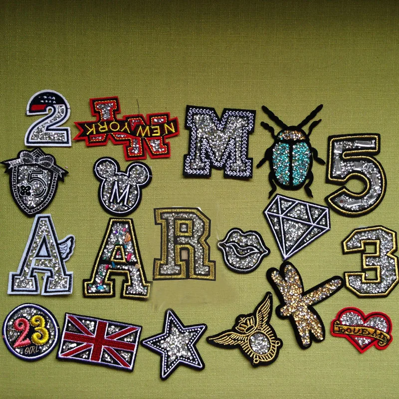 19pcs Beaded Patches For Clothing Iron On Glitter Patch parches
