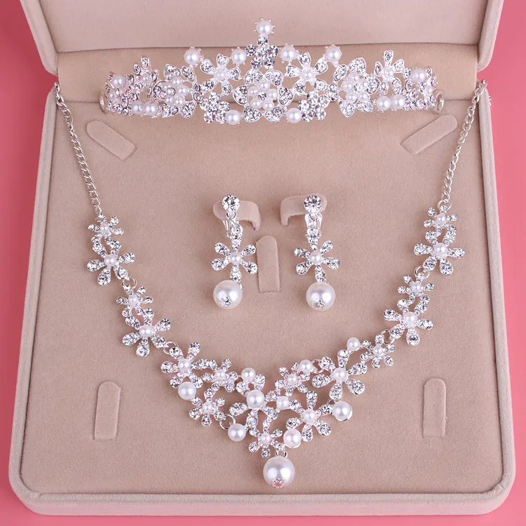 Moda de Cristal Do Casamento Conjuntos De Jóias de Noiva Tiara Coroa Brinco Colar Mulheres Prom Pageant Set Jóias Enfeites de Cabelo de Noiva (8)
