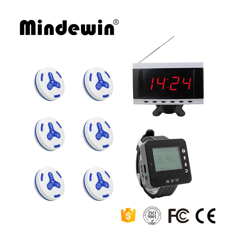 

Mindewin High Quality Restaurant Pager Calling System 10PCS Waiter Call Pager,1PC Watch Pager And 1PC Dispaly Receiver Pager