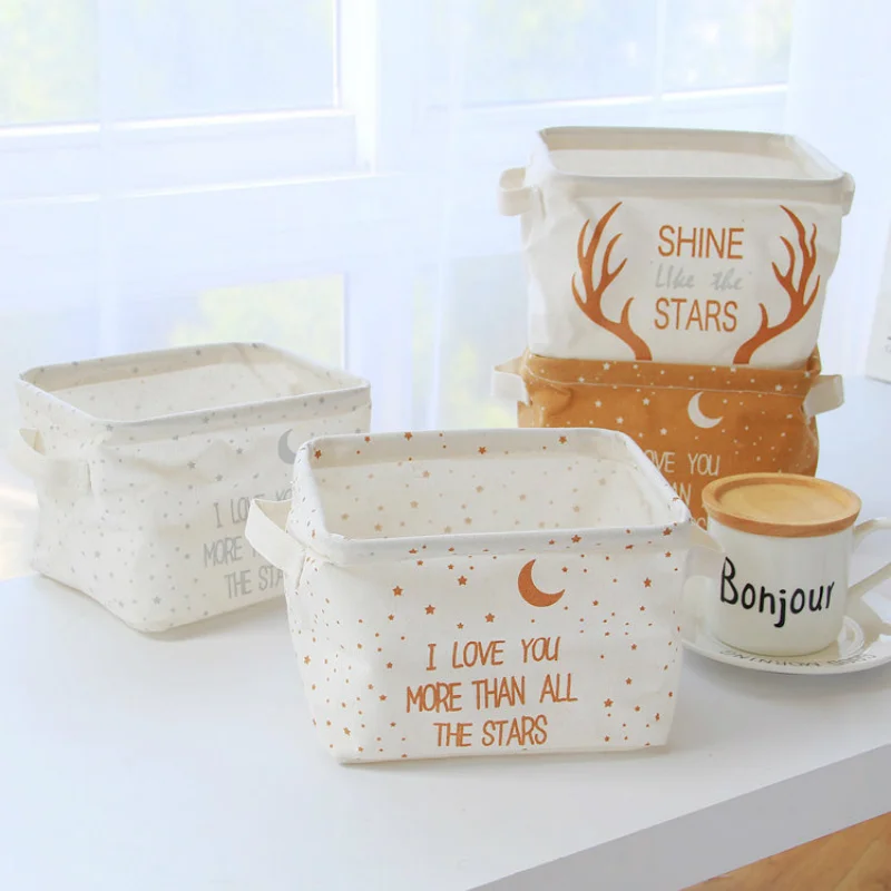 

Nordic Linen Portable Office Desktop Storage Basket Folding Cosmetic Storage Box Makeup Organizer Sundries Funishing Basket 1PC