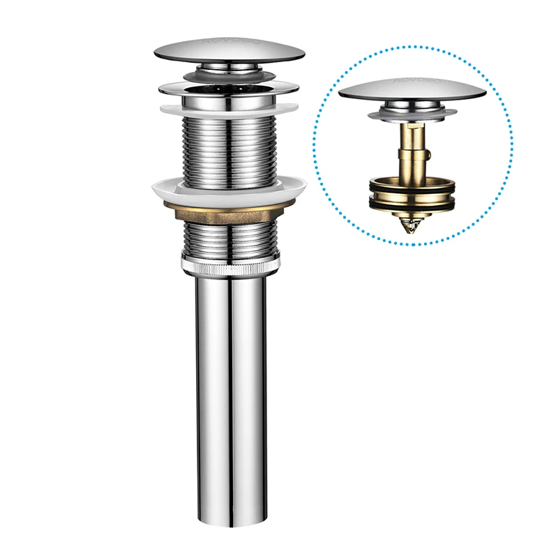 Ванная комната всплывающий слив со съемным латунным ситечком корзина, анти-засорение сосуд Раковина Слив с переливом латунь хром - Цвет: Without Overflow