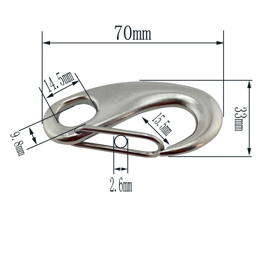 70 мм Нержавеющая сталь Овальный яйцо Глаз Карабин мешок весна Snap Пеший Туризм Кемпинг пояса Карабин Quick Release собаки болтами молния 10 шт